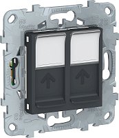 Розетка компьютерная без рамки Schneider Electric Unica New 2-м. RJ45+RJ45 5e антрацит